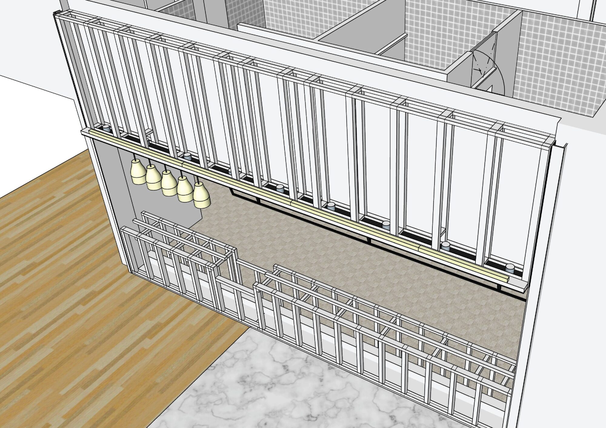 ショッピングモールの店舗改装工事①軽天工事編｜蕎麦屋開業画像